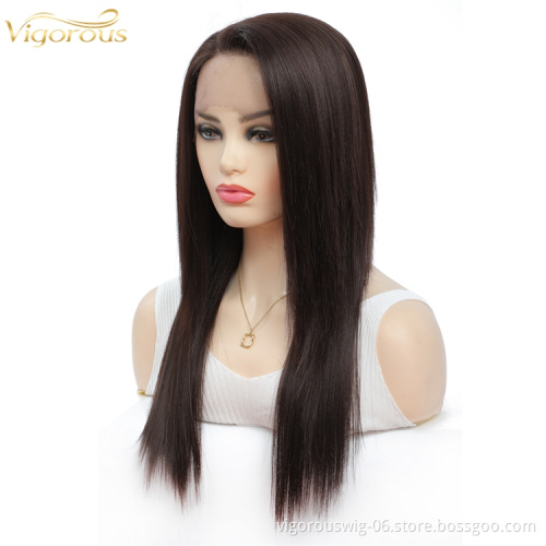 Vigorous long best free shipping wholesale color natural quality hot water silky straight synthetic invisible lace front wigs